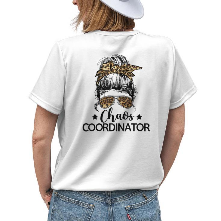 Funny Chaos Coordinator Cute Leopard Messy Bun Girls Women Womens Back Print T-shirt Gifts for Her