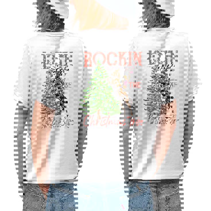 Funny Cowgirl Horsing Rocking Around Christmas Tree Western Womens Back Print T-shirt Gifts for Her Funny Cowgirl Horsing Rocking Around Christmas Tree Western Womens Back Print T-shirt Gifts for Her