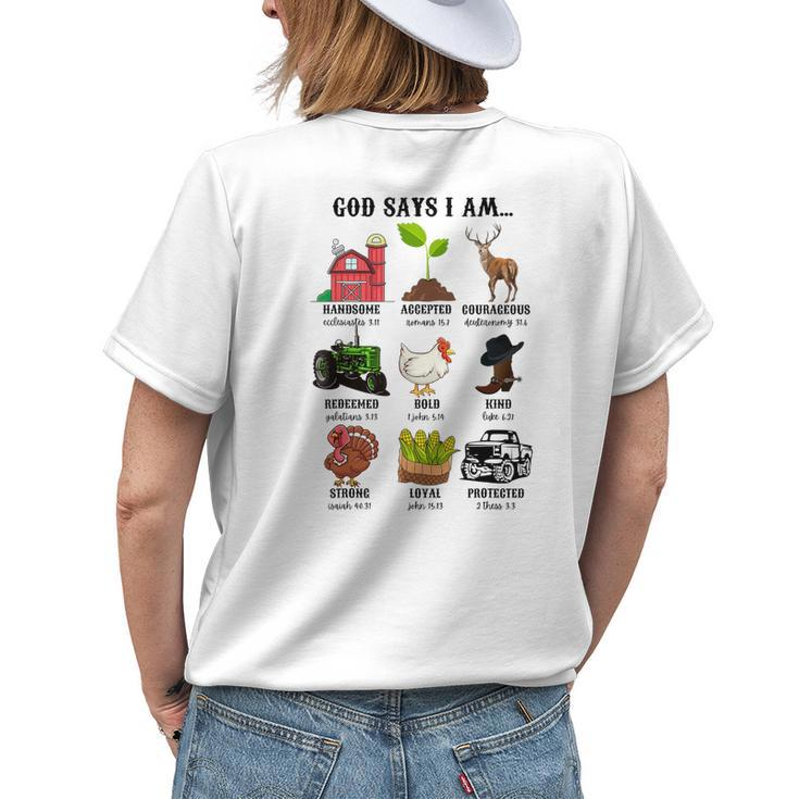 God Says I Am…Funny Farm Animal Christian Believer Western Womens Back Print T-shirt Gifts for Her