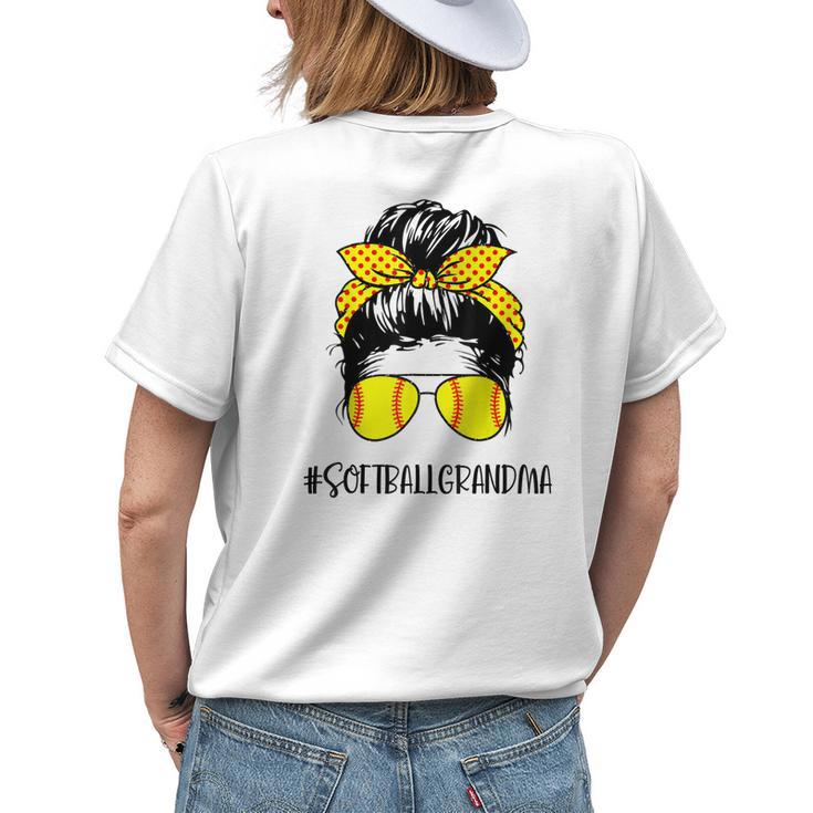 Grandma Life Softball Baseball Grandma Mothers Day Messy Bun Womens Back Print T-shirt