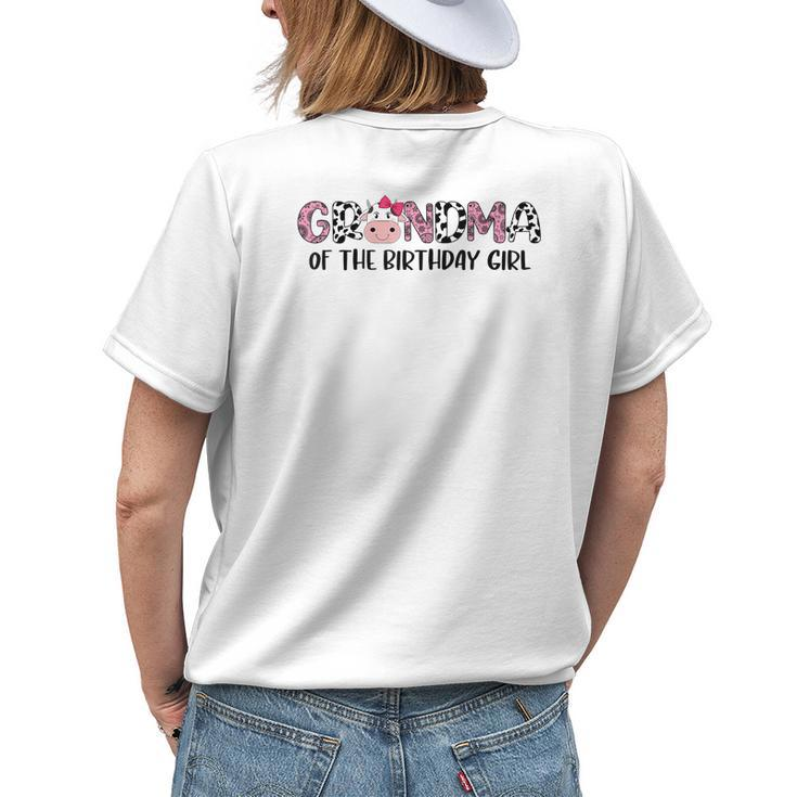 Grandma Of The Birthday Girl Farm Cow Mommy Mama Funny Gift Womens Back Print T-shirt