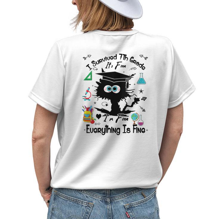 Happy Last Day Of School Black Cat 7Th Grade Graduate Women's T-shirt Back Print Gifts for Her