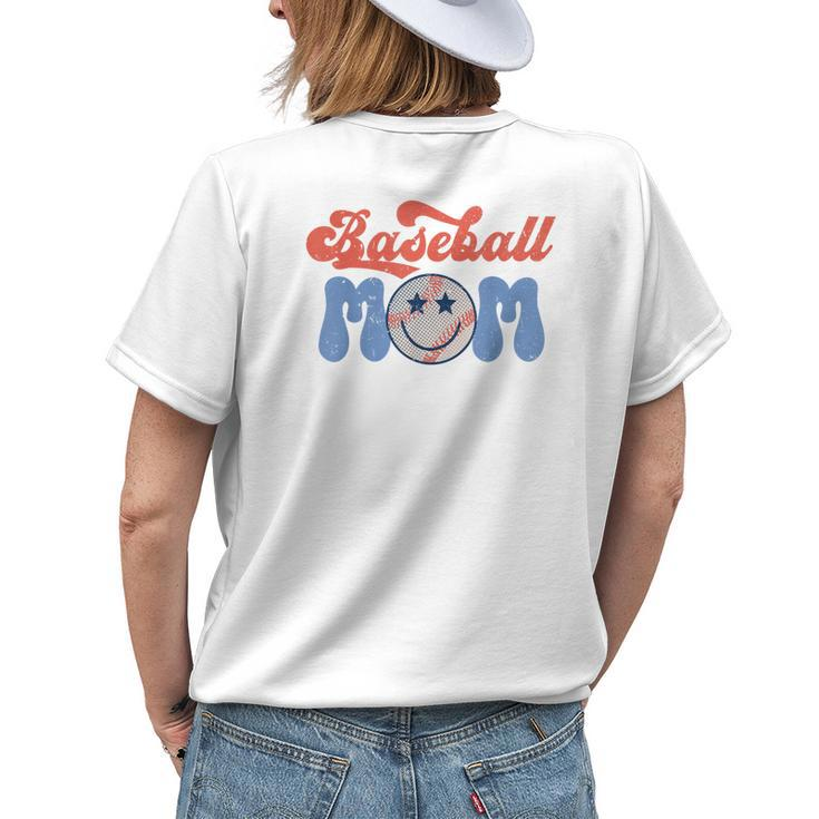 Hippie Face Baseball Mom Game Day Retro Groovy Mothers Day Womens Back Print T-shirt Gifts for Her