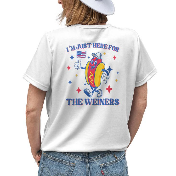 Hot Dog Im Just Here For The Wieners Funny 4Th Of July Gift For Womens Womens Back Print T-shirt Gifts for Her
