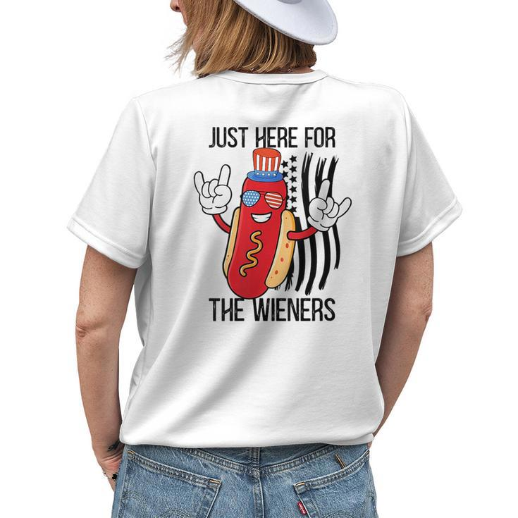 Im Just Here For The Wieners Hot Dog Cartoon 4Th Of July Gift For Womens Womens Back Print T-shirt Gifts for Her