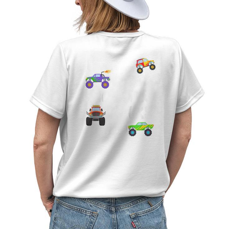 Kids 4 Year Old Monster Truck Birthday Party - Boy Or Girl Womens Back Print T-shirt Gifts for Her