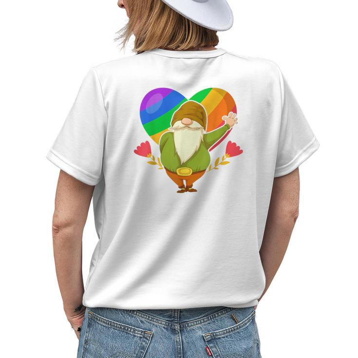 Lgbt Pride Nordic Gnome Rainbow Flag Heart Garden Gnome Womens Back Print T-shirt Gifts for Her