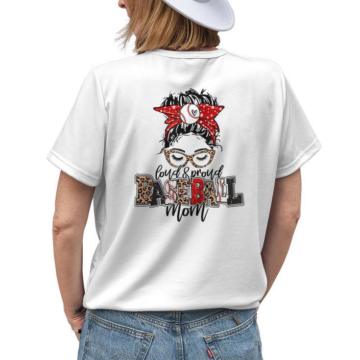 Loud & Proud Baseball Mom Messy Bun Hair Leopard Plaid Womens Back Print T-shirt Gifts for Her
