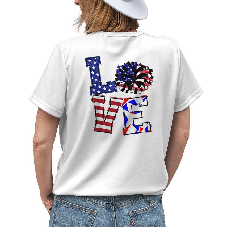 Love Cheer Cheerleader 4Th July Usa Flag Patriotic Girl N Womens Back Print T-shirt Gifts for Her
