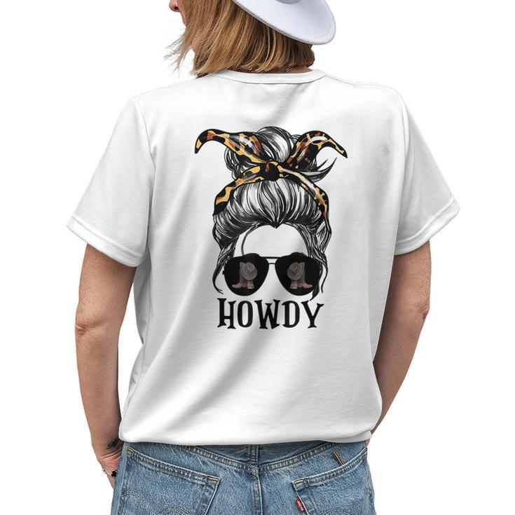 Messy Bun Hat Howdy Rodeo Western Country Southern Cowgirl Womens Back Print T-shirt Gifts for Her