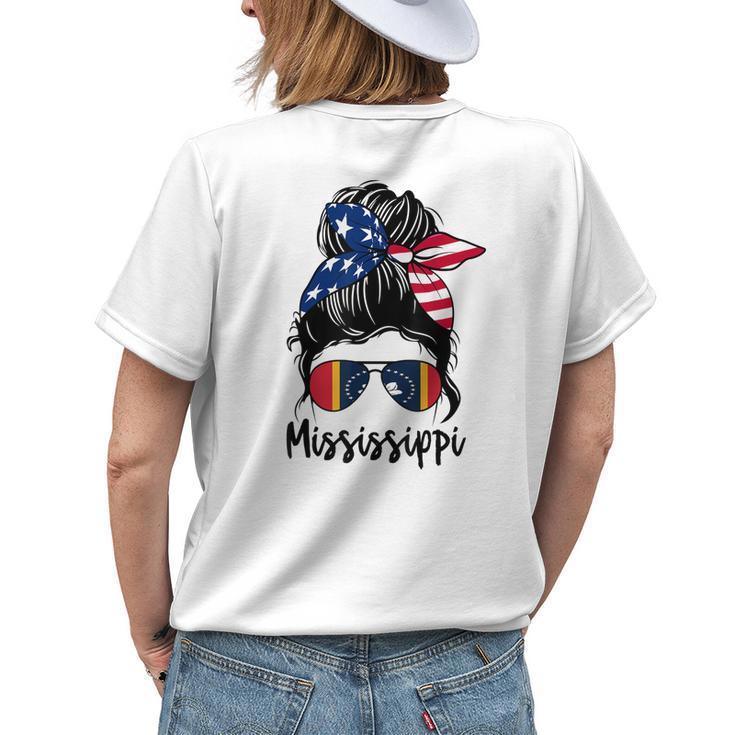 Mississippi Girl Mississippi Flag State Girlfriend Messy Bun Womens Back Print T-shirt Gifts for Her