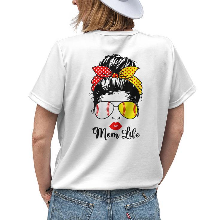 Mom Life Softball Baseball Bandana Mothers Day Messy Bun Gift For Womens Womens Back Print T-shirt Gifts for Her