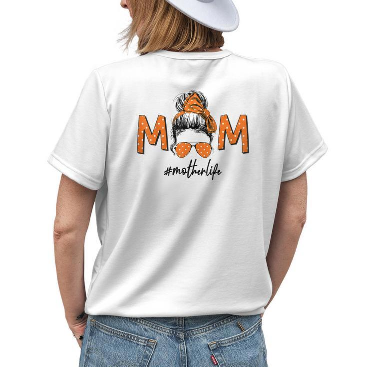 Mom Messy Bun Aviator Glasses Polka Dots Bandana Mother Life Womens Back Print T-shirt Gifts for Her