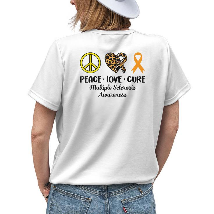 Multiple Sclerosis Awareness Peace Love Leopard Heart Ribbon Womens Back Print T-shirt Gifts for Her