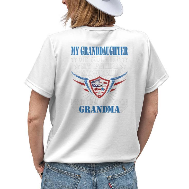 My Granddaughter My Soldier Airwoman Proud Air Force Grandma Womens Back Print T-shirt Gifts for Her