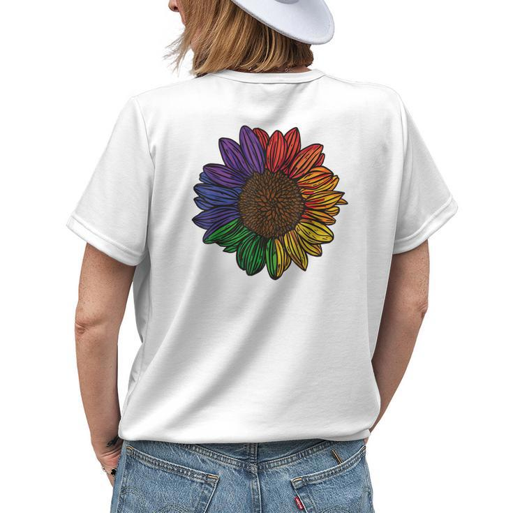 Rainbow Sunflower Lgbtq Flag Pride Month Womens Back Print T-shirt Gifts for Her