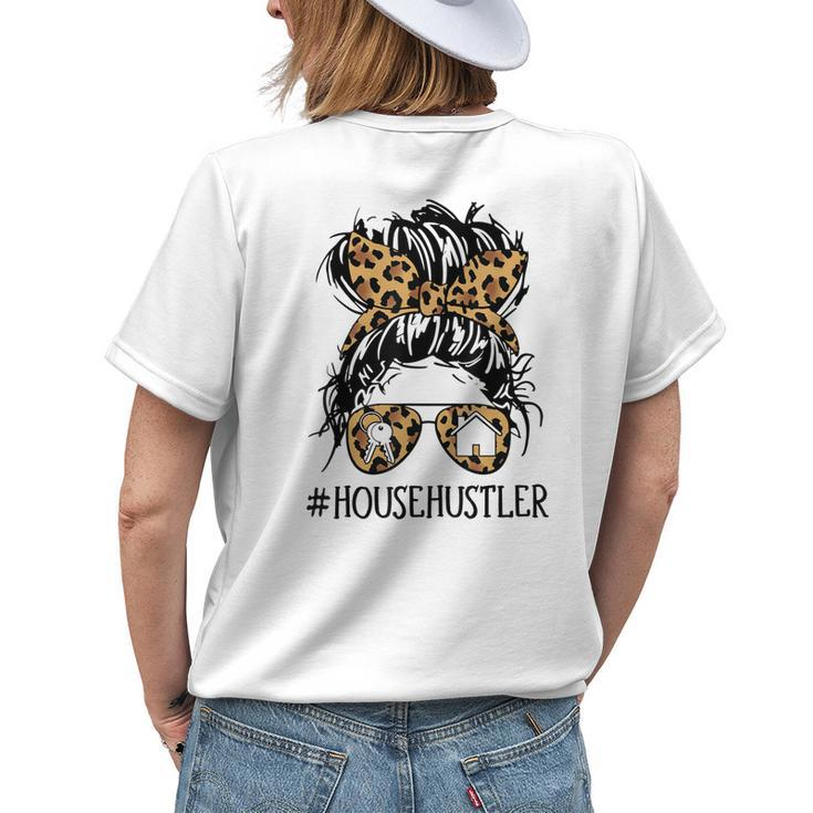 Real Estate House Hustler Messy Bun Hair Women Womens Back Print T-shirt Gifts for Her