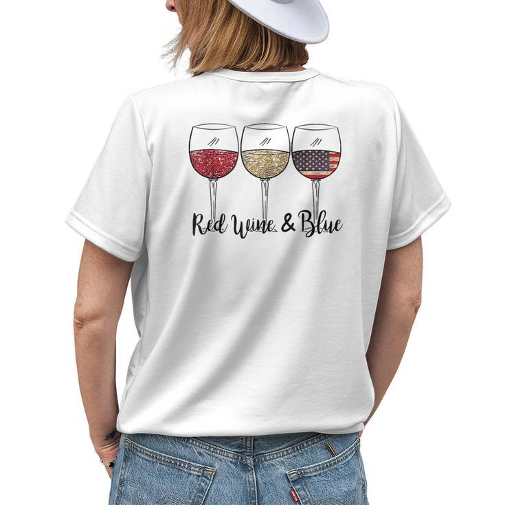 Red Wine & Blue 4Th Of July Usa American Flag Wine Patriotic Womens Back Print T-shirt Gifts for Her