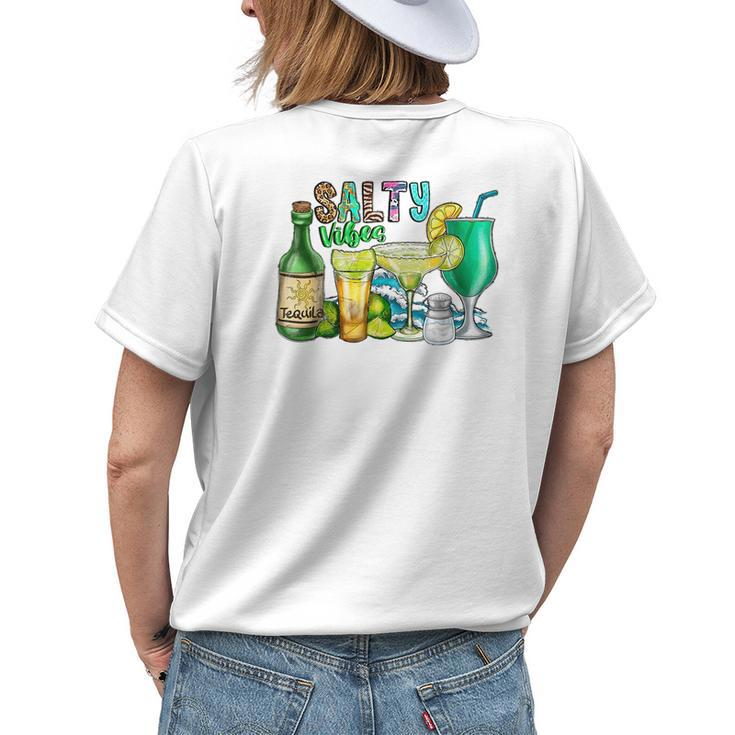Salty Summer Vibes Drink Tequila Margarita Vacation Wave Womens Back Print T-shirt Gifts for Her