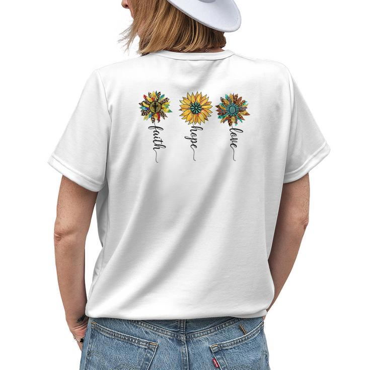 Western Boho Faith Cross Hope Love Christian Jesus Sunflower Faith Funny Gifts Womens Back Print T-shirt Gifts for Her