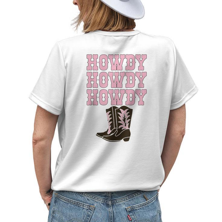 White Howdy Rodeo Western Country Southern Cowgirl Boots Womens Back Print T-shirt Gifts for Her