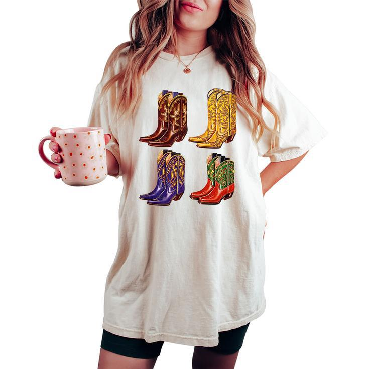 Cowboy Boots Colorful Cowgirl Western Country Rodeo Vintage Women's Oversized Comfort T-shirt