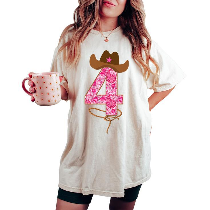 Kids Cowgirl Birthday Outfit Girl Fourth Birthday Horse Farm Women's Oversized Comfort T-shirt
