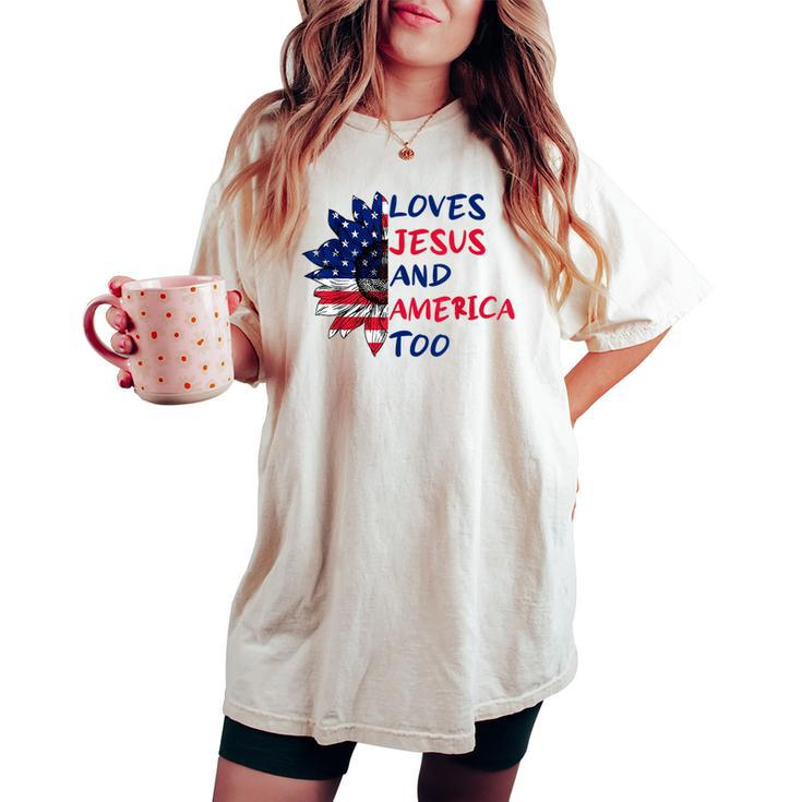 Loves Jesus And America Too Sunflower  Women's Oversized Graphic Print Comfort T-shirt