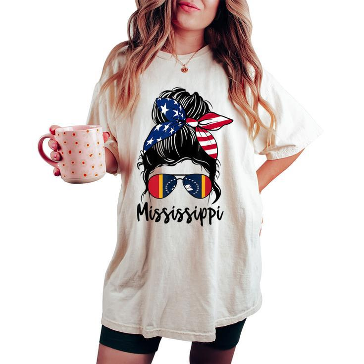 Mississippi Girl Mississippi Flag State Girlfriend Messy Bun Women's Oversized Comfort T-shirt