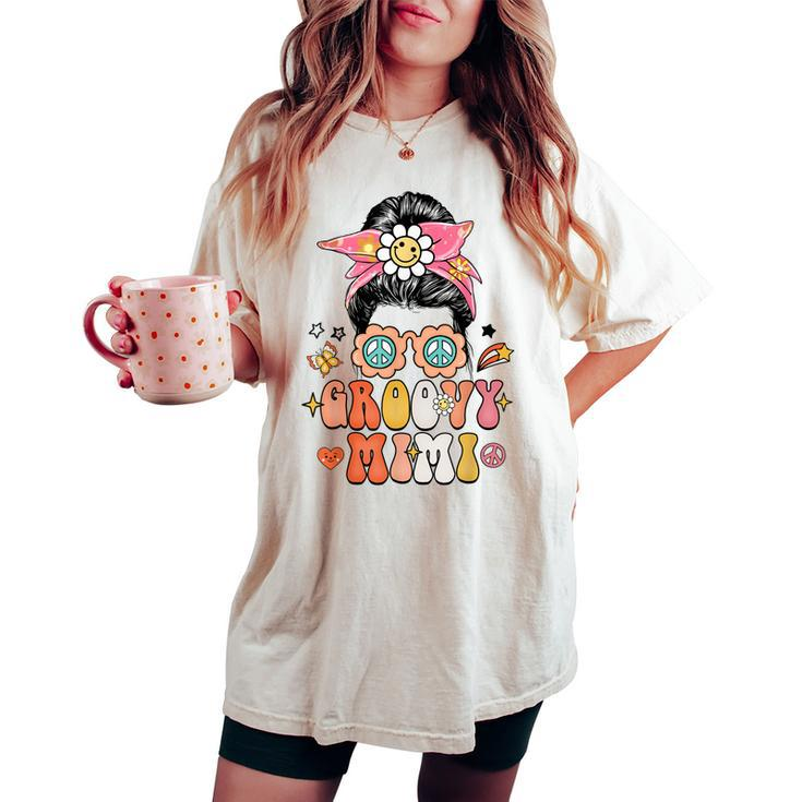 Retro Groovy Mimi Messy Bun Women Hippie Family Matching Women's Oversized Comfort T-shirt
