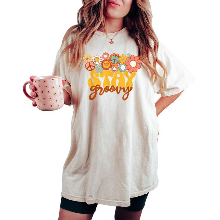 Retro Sunflower Hippie Stay Groovy Positive Mind Happy Life Women's Oversized Comfort T-shirt
