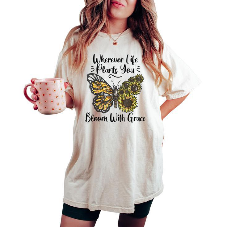 Sunflower Butterfly Sunflower Saying For Women Girls Women's Oversized Comfort T-shirt