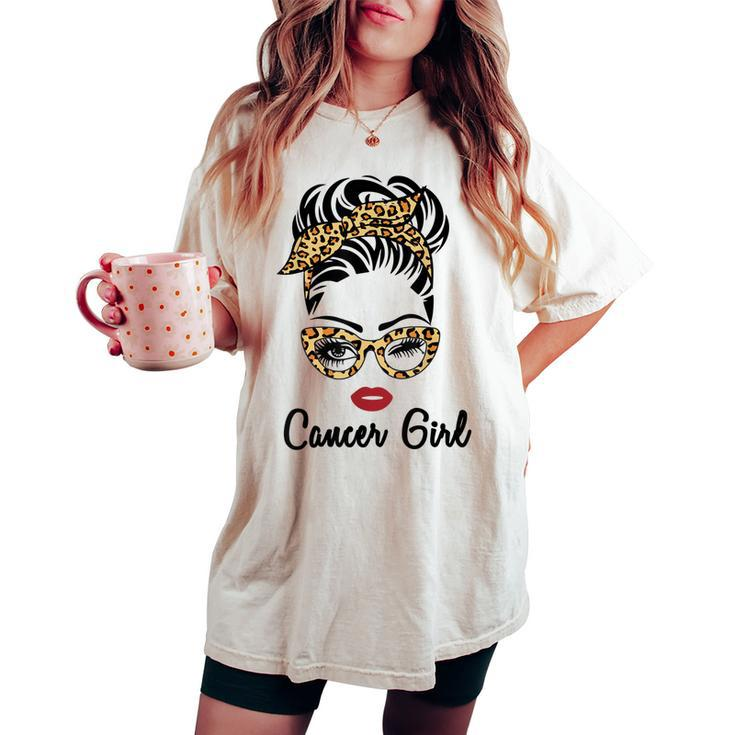 Zodiac Sign Cancer Girl Woman Face Leopard Bandana Wink Eye Women's Oversized Comfort T-shirt