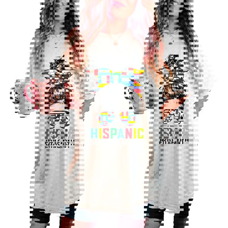 National Hispanic Heritage Month Messy Bun Latin Flags Women's Oversized Comfort T-shirt