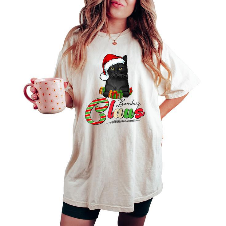 Bombay Claus Cat Lovers Santa Hat Ugly Christmas Sweater Women's Oversized Comfort T-shirt