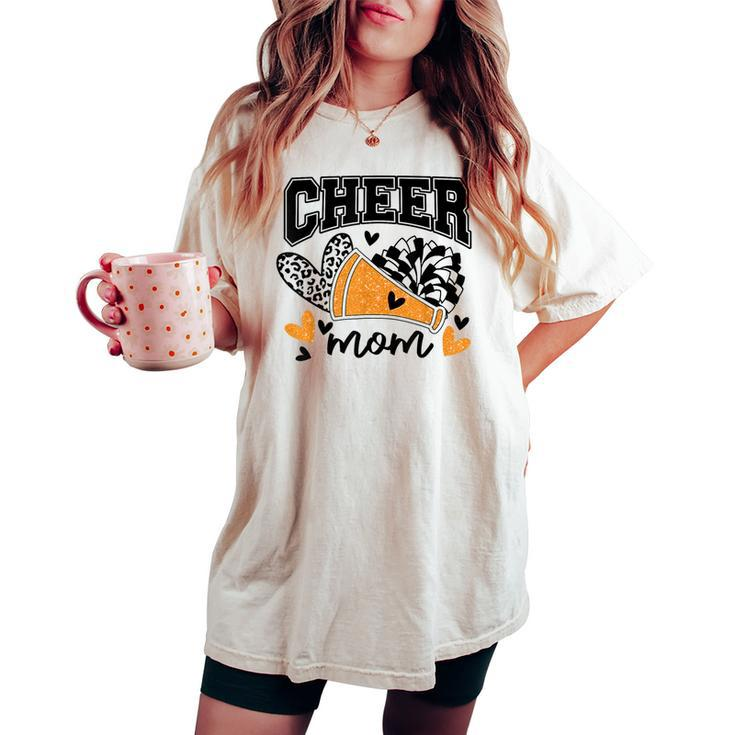 Cheer Mom Biggest Fan Cheerleader Black And Orange Pom Pom Women's Oversized Comfort T-shirt