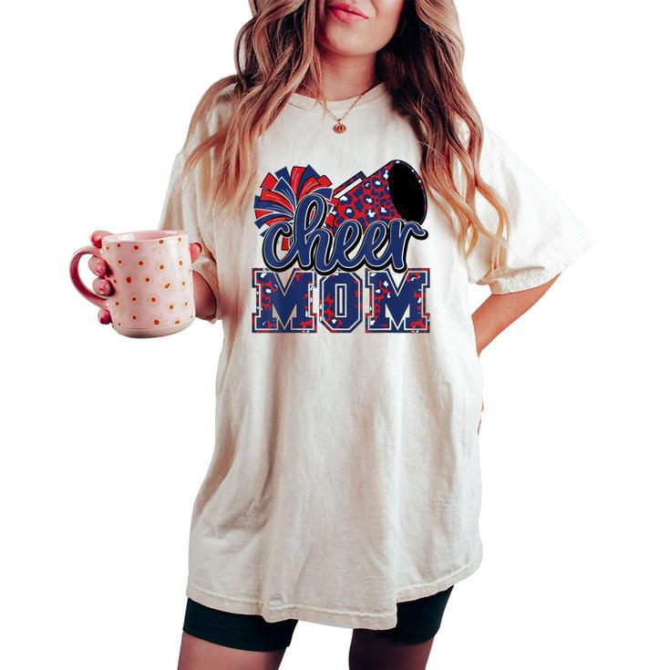 Cheer Mom Navy Red Leopard Cheer Poms & Megaphone Women's Oversized Comfort T-shirt