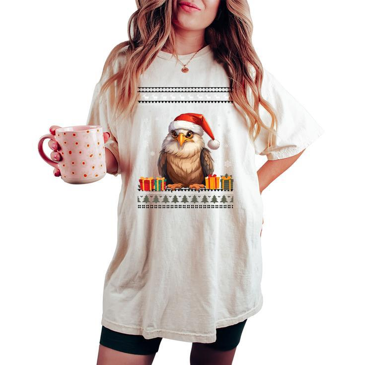 Christmas Eagle Santa Hat Ugly Christmas Sweater Women's Oversized Comfort T-shirt
