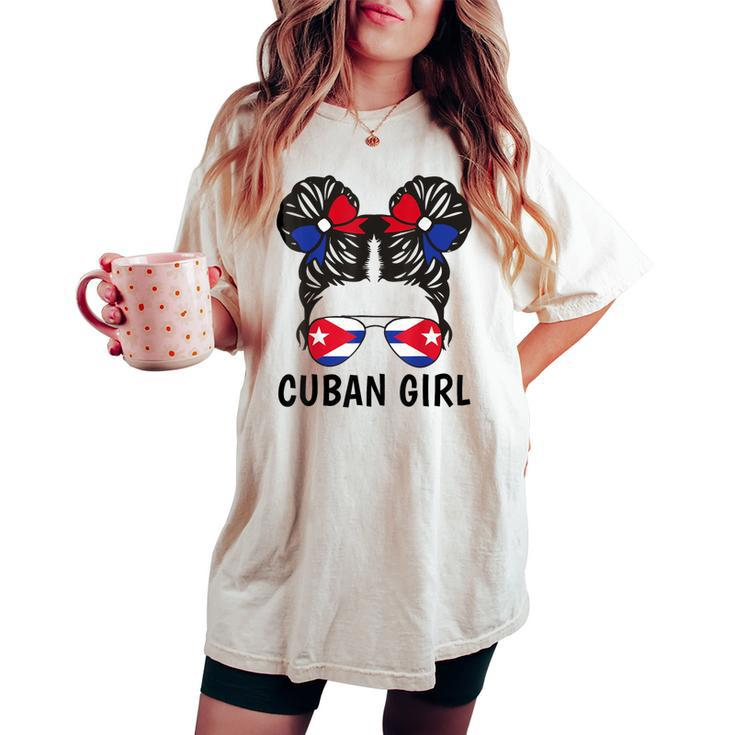 Cuban Girl Messy Hair Cuba Flag Cubanita Youth Women's Oversized Comfort T-shirt