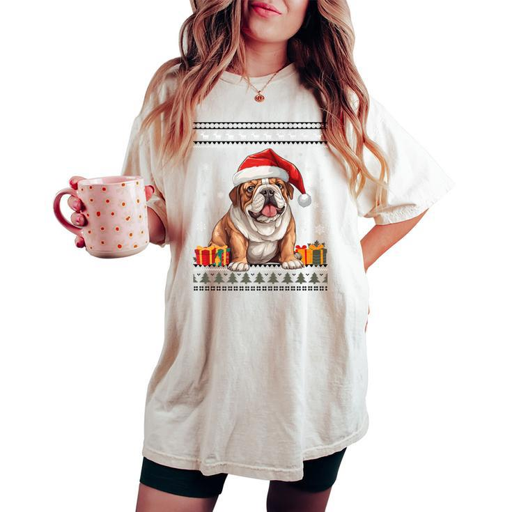 Dog Christmas Cute Bulldog Santa Hat Ugly Christmas Sweater Women's Oversized Comfort T-shirt