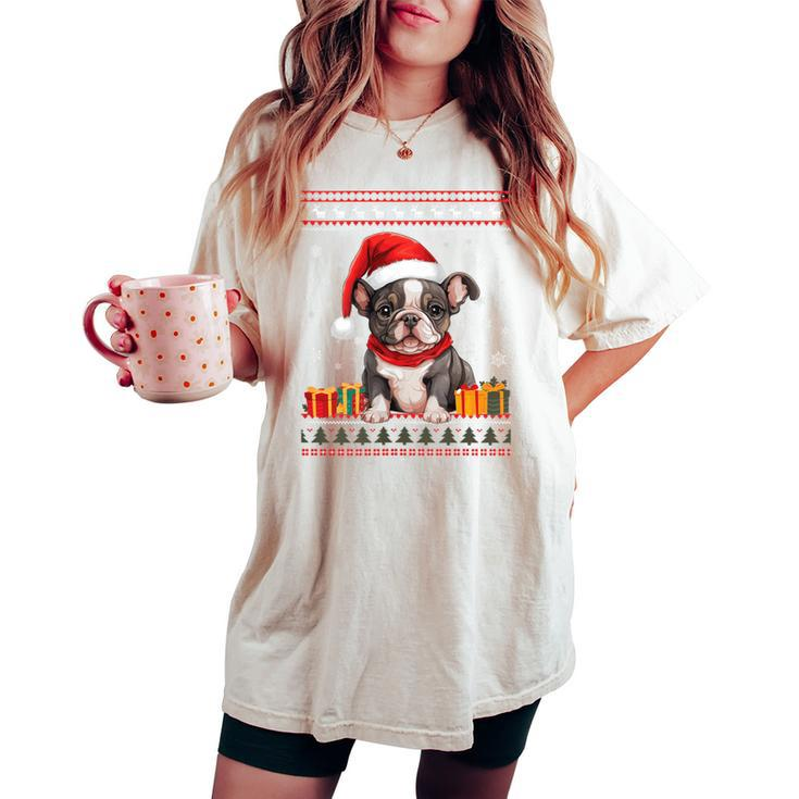 French Bulldog Christmas Santa Hat Ugly Christmas Sweater Women's Oversized Comfort T-shirt