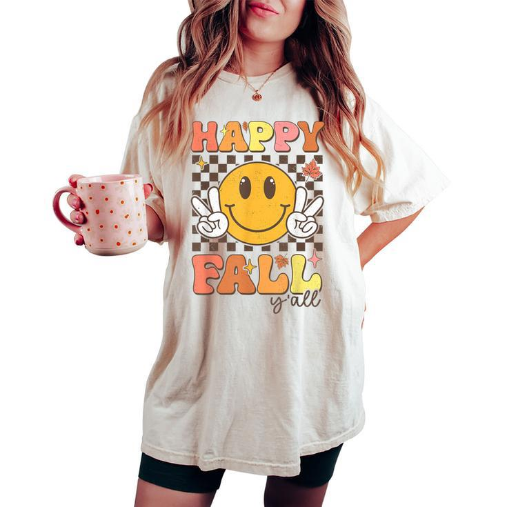 Happy Fall Y'all Retro Smile Face Thanksgiving Autumn Lovers Women's Oversized Comfort T-shirt