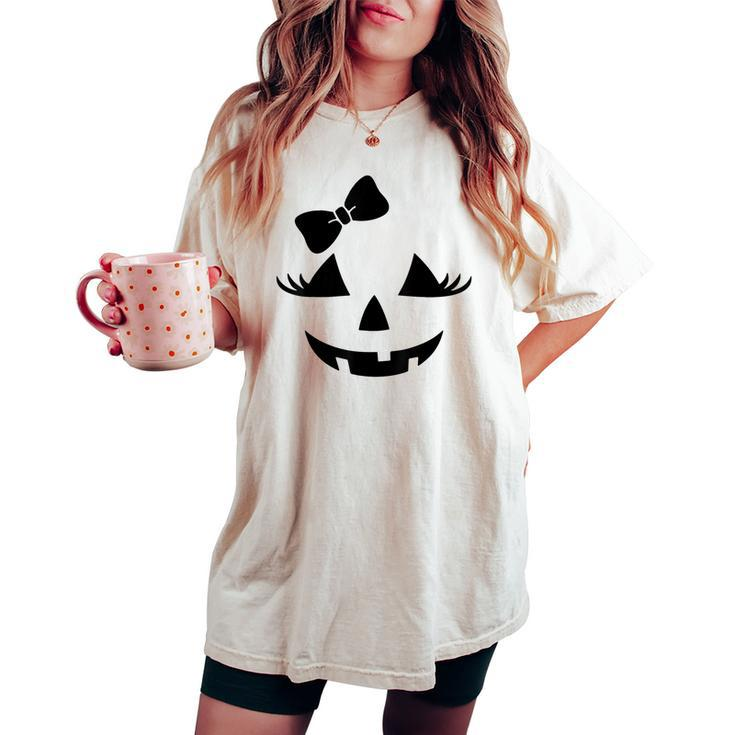 Jack O Lantern Eyelashes Pumpkin Face Halloween Girls Women's Oversized Comfort T-shirt