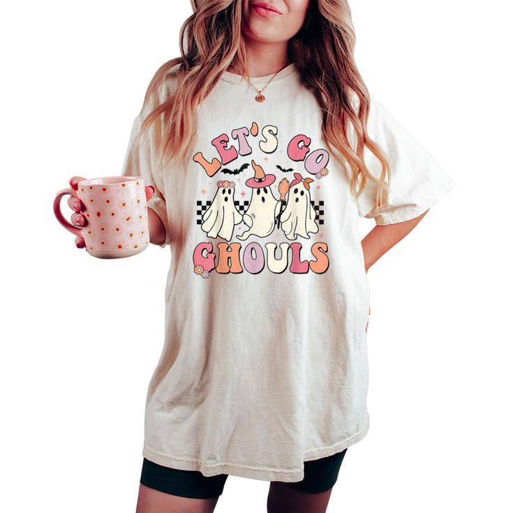 Let's Go Ghouls Halloween Ghost Outfit Costume Retro Groovy Women's Oversized Comfort T-shirt