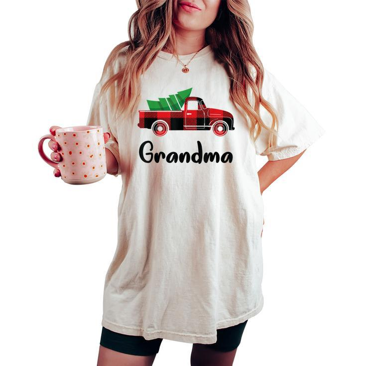 Matching Christmas Pajamas Cute Plaid Truck Grandma Women's Oversized Comfort T-shirt