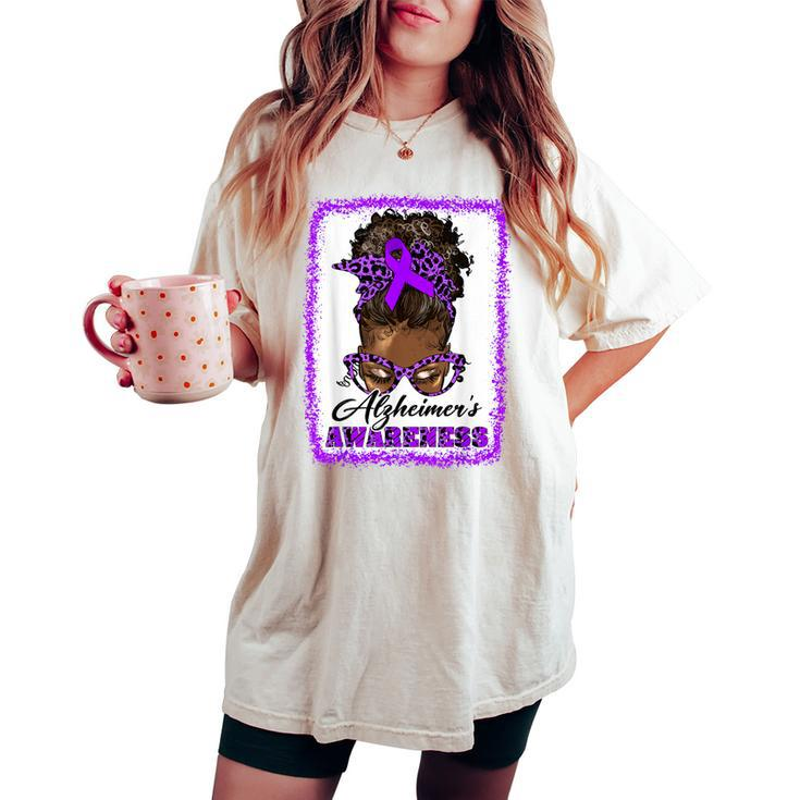 Messy Bun Afro Hair Alzheimer's Awareness Black Girls Women's Oversized Comfort T-shirt
