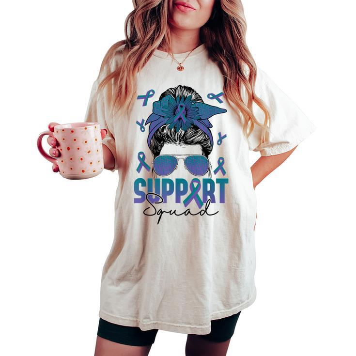 Messy Bun Woman Support Squad Anal Cancer Awareness Women Women's Oversized Comfort T-shirt