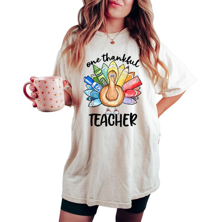 One Thankful Teacher Thanksgiving Turkey Cute Pencil Women's Oversized Comfort T-shirt