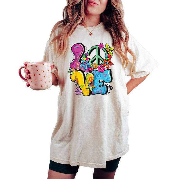 Peace Sign Love 60S 70S Costume Groovy Hippie Theme Party Women's Oversized Comfort T-shirt