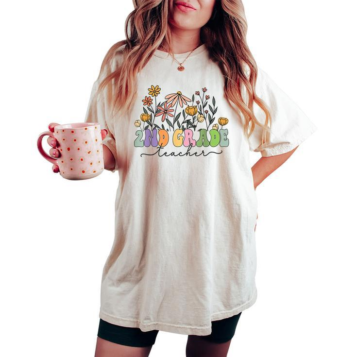 Retro 2Nd Grade Teacher Daisy Flower Colorful Back To School Women's Oversized Comfort T-shirt